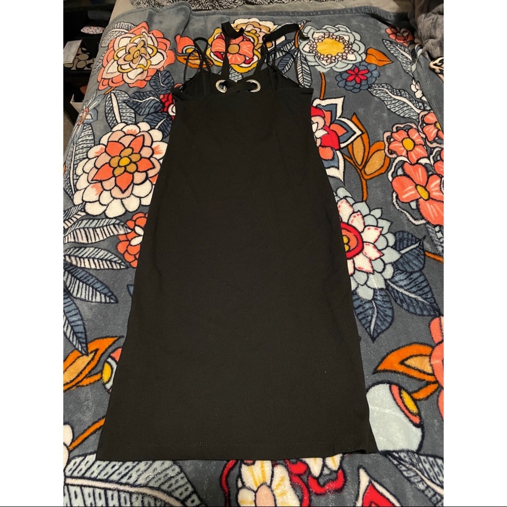 Forever 21 Black Dress, Skinny Straps, Ring Details on the Front, Size Medium - Picture 2 of 2